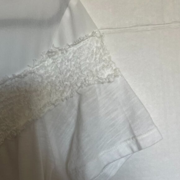 a.n.a. Women's Dressy Tee V-Neck White Sheer Yoke and Short Sleeves Size Medium - Picture 6 of 7